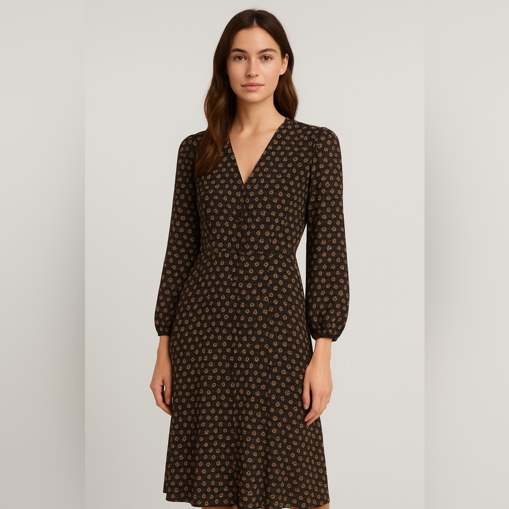 Berthie Paris - Long Sleeve Floral Dress - Black and Orange